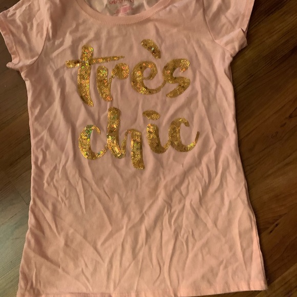 Girls large pink Graphic T-shirt with gold sequins. - Picture 1 of 5